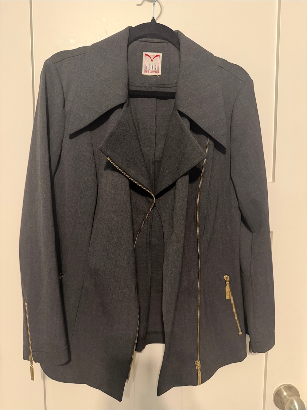 Mondi Women's Dark Gray 100% Wool Jacket with Gold Zippers Dark Academia